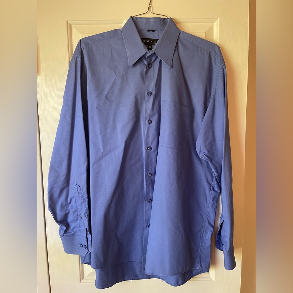Kenneth Cole New York Solid Blue Button Down Dress Shirt